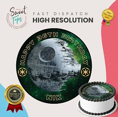 Star Wars Death Star Edible Round Birthday Cake Topper Decoration Personalised • £6.49