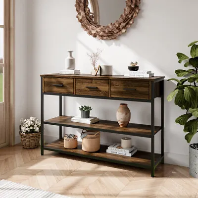 Console Table Side Desk With Shelves & Drawers For Living Room Entryway Hallway • £93.95