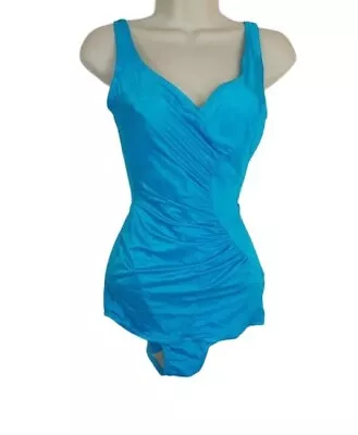 Vintage 1960s Robby Len Womens One Piece Swimsuit Blue Ruched JR 17/18 • $18