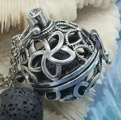 $14.95 • Buy Flower Locket Aromatherapy Diffuser Necklace Essential Oil Lava Stone - Black