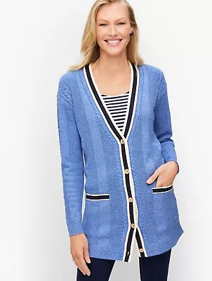 NWT $149  TALBOTS IRIS BLUE CABLE KNIT TIPPED GIRLFRIEND  CARDIGAN SWEATER 2x • $29