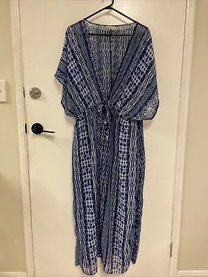 AUTOGRAPH Sheer Blue Kaftan Beach Over Swimmers Summer Dress Size 20 S20 • $30