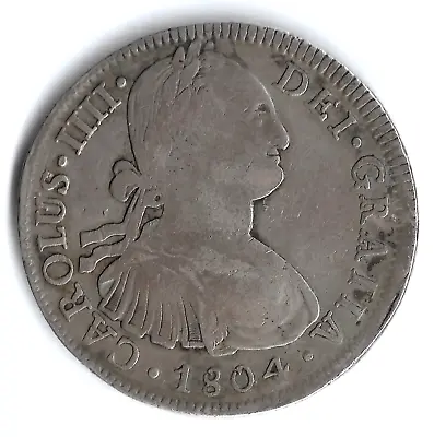 VF. 8 SILVER .903 REALES CAROLUS IV. TH Mexico City 1804 26.5g Dia 38mm KM# 109 • £135