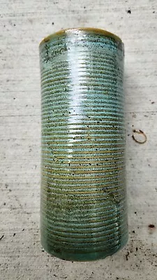 $48 • Buy ZANESVILLE STONEWARE HAND Made Pottery VASE HOMESPUN 4010 Aqua GREEN RINGS 10 