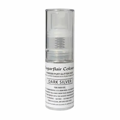 Edible Food Colouring Sugarflair Powder Puff Glitter Dust Spray Dark Silver 10g • £9.62
