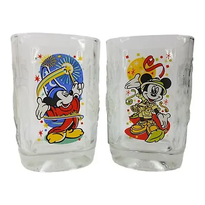 Walt Disney's Mickey Mouse Square McDonalds 2000 Glass Cups Set Of 2 Collectible • $24.77