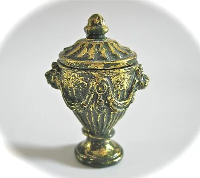 Doll House Dollhouse Miniature DEEP GREEN URN JAR WITH GOLD LEAF FINISH       • $9.99