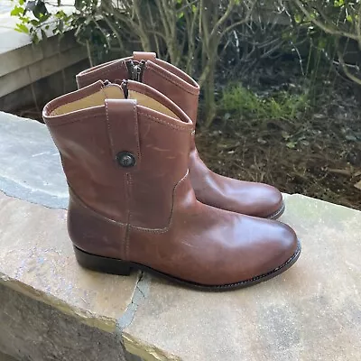 Frye Women Melissa Button Short Brown Zip Riding Boots Size 8 B 77897 • $15.50