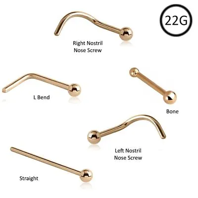 14KT Solid Yellow Gold Nose Stud Screw L Bend Ring 1.5mm Ball 22 Gauge 22G • $24.99