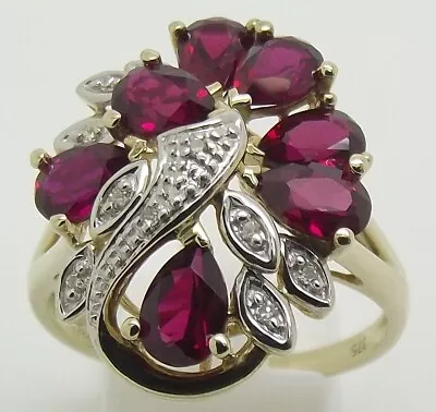 Solid 9ct Yellow Gold Diamond & Created Ruby Dress Ring - Size U • $474