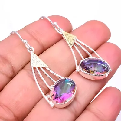 Rainbow Mystic Fire Topaz 925 Sterling Silver Two Tone Earring 1.95  E946626057 • $20.40