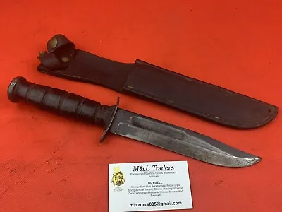 Original WW2 US Navy KABAR Fighting Knife Early Leather Scabbard USGI Initialled • $550