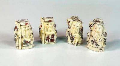£400.62 • Buy Four Japanese Hand Carved Bone Fukurokuju 2  Netsuke Figures, Marked