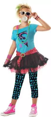 80's Valley Girl Retro Rock Pop Star Neon Fancy Dress Up Halloween Child Costume • $17.03