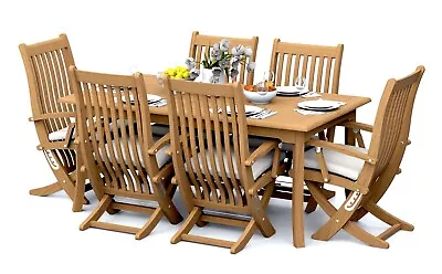 7-Pc Outdoor Teak Dining Set: 60” Rectangle Table 6 Reclining Arm Chairs Wraw • $3564.47