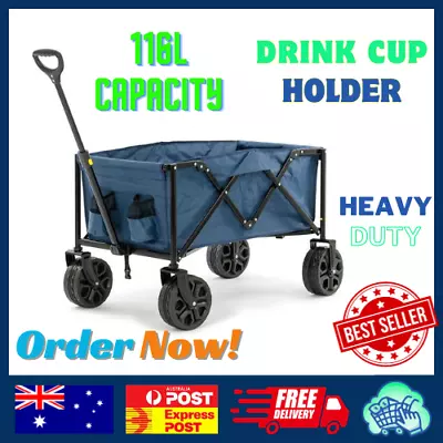 Foldable Beach Wagon Trolley Cart Heavy Duty 116L Capacity With Drink Holder • $134.95