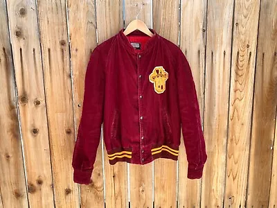 1970s Vtg BURGUNDY CORDUROY HIGH SCHOOL ROWING LETTERMAN VARSITY JACKET L Prep • $114