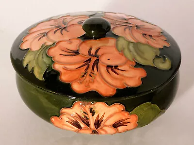 Vtg. Moorcroft Green/Black Hibiscus Floral Round Lidded Candy Dish Box 5 1/2  • $68.50