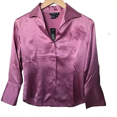 Tracy M Silk Button Top S Pink Fairy Grunge 90s Y2K Barbiecore Disco 3D Flowers • $16.74