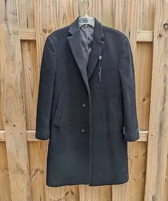 NEW NWT CHAPS Mens 38R Black Wool Trench Coat Overcoat Long Heavy Weight Jacket • $53.97