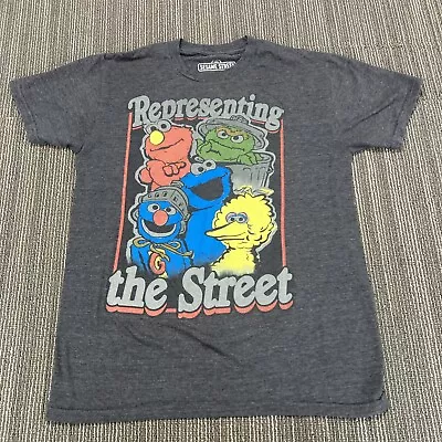 Sesame Street Shirt Mens Small Gray Tee Elmo Cookie Monster Oscar Grouch Retro • $7.19