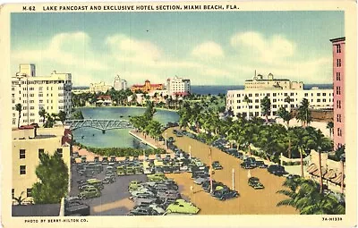 Miami Beach Florida Lake Pancoast And Exclusive Hotel Section Postcard • $2.65