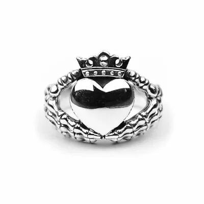 CLADDAGH RING SKELETON HAND RING STERLING SILVER 925 - 21 Mm.H • $59