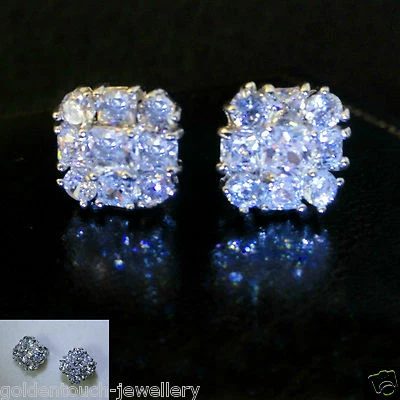 £18.99 • Buy Men's Square 10mm Simulated Diamond 18k White Gold Filled Stud Earrings /UK