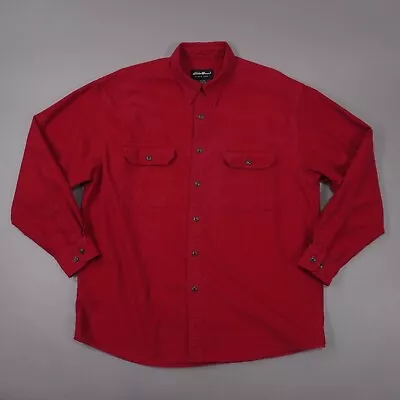 Vintage 90s Eddie Bauer Chamois Flannel Long Sleeve Shirt Mens Large Red Fade • $23.88