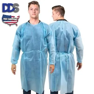 Blue Isolation Gown Elastic Cuff Disposable High Quality Medical Dental Surgical • $59.99