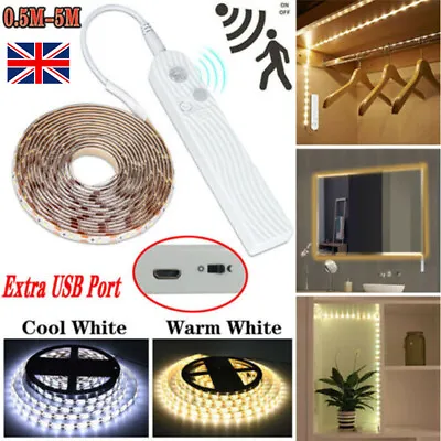 £6.47 • Buy UK White PIR Motion Sensor LED Strip Light Battery Powered Stairs Cabinet Closet