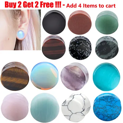$7.99 • Buy Ear Gauges Organic Stone Ear Plugs Flesh Tunnels 2G,0G,00G,12,14,16MM - 1Pair US
