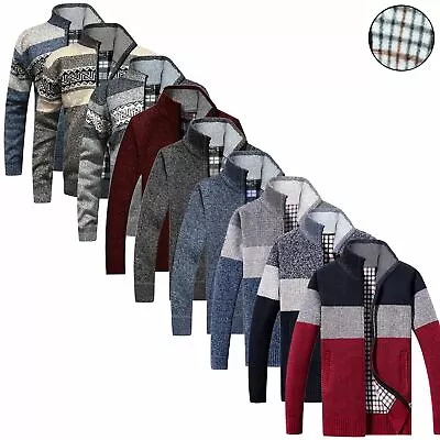 £19.99 • Buy Mens Insulated Thermal Fleece Lined Knitted Zip Cardigan Jumper - Various Styles