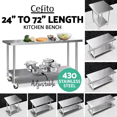 Cefito 430 Stainless Steel Kitchen Benches Work Bench Food Prep Table W/ Wheels • $179.95