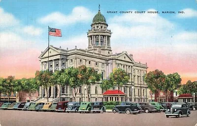 C1940 Grant County Court House Old Cars Linen Marion Indiana IN P574 • $3.99