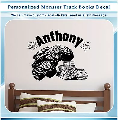 Custom Name Monster Truck Read Book Star Wall Vinyl Decor Art Sticker Decal 096 • $15.99