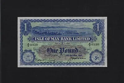 Isle Of Man 1 Pounds 1952 P-6 AUNC Great Britain UK  ENGLAND • $480