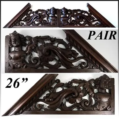 Antique Victorian Carved 26.5  Furniture Architectural Crown PAIR 53  Figural • £709.65