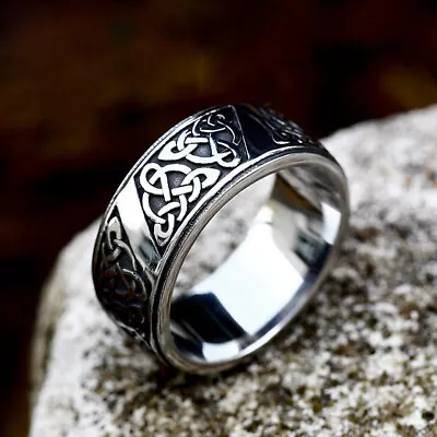 Celtic Knot Wedding Band Ring Men Women Stainless Steel Viking Biker Punk Ring • $11.96