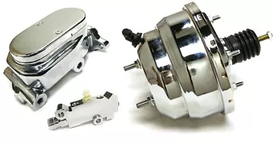 Chrome 8  Dual Power Booster 1-1/8  Smooth Top Master Cylinder 4 Wheel Disc Disc • $157.65