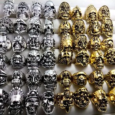 Wholesale 25 Skull Unisex Fashion Rings Punk Biker Gothic Silver Gold Jewelry • $25.64