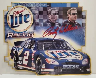 Large Miller Lite Metal Tin Beer Sign Rusty Wallace #2 Ford NASCAR - 36  X 30  • $29.99