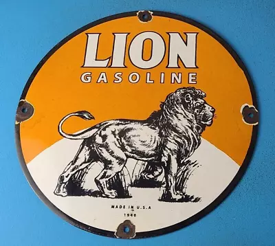 Vintag Lion Gasoline Porcelain 12  Gas Oil Auto Service Station Plate Pump Sign • $145.47