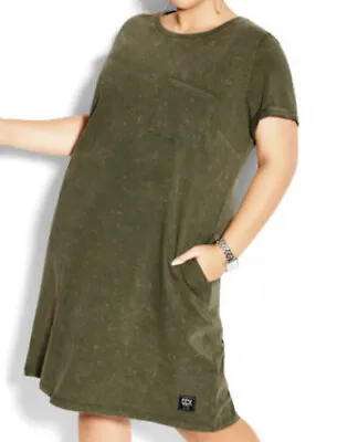 $20.99 • Buy City Chic Ladies Size T-shirt Dress Short Sleeve Speckled Khaki Green Size L 20