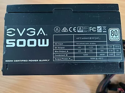 EVGA 500-Watt Gaming PC PSU Power Supply 80 Plus Rated 120mm Fan • £15