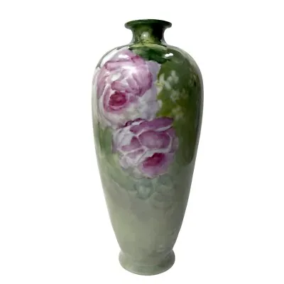 Antique Victoria Austria Hand Painted Floral Vase Signed & Dated 1914 - 11” • $85