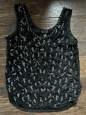 VTG Boutique Silverleaf Black Beaded Sequined Tank Top Womens Sz 6/8 Small NWT • $15