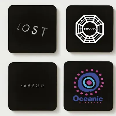 Lost TV Show Set Of 4 Coasters ABC DHARMA Sci Fi Oceanic Airlines Jack Kate Lock • £15