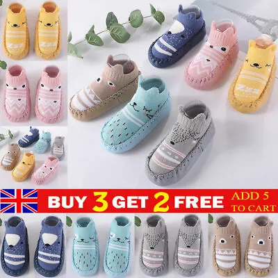 Baby Boys Girls  Kids Toddler Anti-slip Slippers Socks Cotton Boot Shoes Winter • £3.58