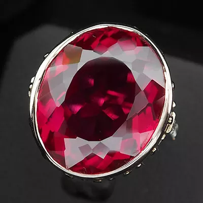 Cherry Red Rubellite Tourmaline 29.10CT. 925 Sterling Silver Rings Size 6.25 • $120